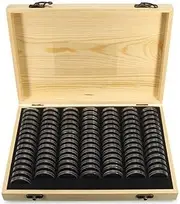 Pine Wood Coin Holder Wooden Coins Storage Box for Collectible Commemorative Coin with 20pcs Capsules Accommodate