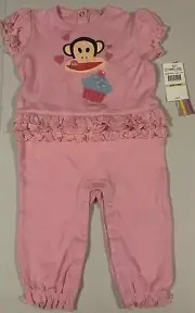 Small Paul Frank Julius Monkey Pink Valentine’s Hearts One Piece Baby Girls 3-6M