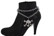 Women Silver Metal Chain Boot Western Shoe Skeleton Skull Charm Going Out Party