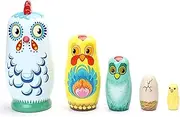 Stacking Nested Set Cute 5pcs Wooden Chicken Dolls Russian Wooden Toys Nesting Dolls Set for Xmas Easter Home Decoration Wishing Gift Handmade Nesting Dolls