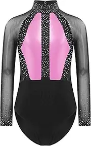 [Jhaoyu] Girls Gymnastics Dance Leotards Athletics Outfit Sparkle Long Sleeve Unitard For Workout Fitness Dancing