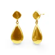 Bevilles 9kt Yellow Gold Silver Infused 90s Vintage Tear Drop Stud Earrings
