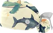 [YTYVAGT] 2-Pc,Gourd-Shaped Working Cap,Fisherman Hat with Buttons and Cotton Sweatband,Art Whale Animal Illustration