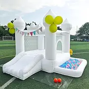 JIOJIOPLAY 9FT White Bounce House,Inflatable Toddler Bouncy House for 3-12 Age Kids Party Gift with Blower White Jumper Bouncy Castle Wedding Decorations for Outdoor Play Backyard