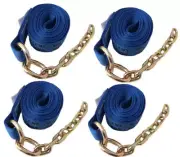 (4) 2" x 14' Replacement 8-Point Tie Down BLUE Straps w/G70 Chain Diamond Weave