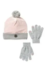 DKNY Velvet Blush Beanie and Tech Touch Tip Gloves One Size Girl fit 7 to 16 NEW