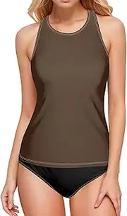 [ODAWA] Tankini Top Chocolate Brown Backless Swimwear Halter Swimsuits for Women