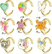 9 Pieces Fidget Anxiety Rings Rotatable Open Ring Set Cute Spinner Rings for Anxiety Stackable Rotating Rings Calming Worry Adjustable Rings for Women Ladies Mood Relieve Stress