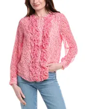 FATE Ditsy Floral Print Ruffle Placket Blouse