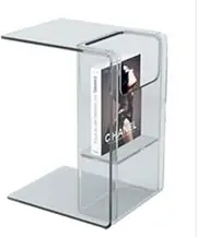 Side Table Acrylic Side Table, Transparent Small Side Table with Storage Basket, Acrylic End Table Clear Nightstand and Stool for Living Room Bedroom Office Kitchen Serving Snack Eating End Tables Liv