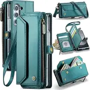 [Dteck] Case for Samsung Galaxy Z Fold 5 (2023) - PU Leather Portable Case with Crossbody Shoulder Strap & Wrist Strap Lanyard & Stylus Pen Holder & Wallet/Stand Function, Protective Flip Case, Green