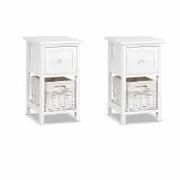 Artiss Claire Set of 2 30 x 25 x 45cm White Bedside Tables With Wicker Basket
