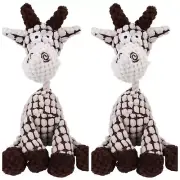 Lot 2 Dog Pet Giraffe Cow Rope Soft Corduroy Squeaky Chew Plush Brown White Toys