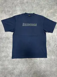 在飛比找Yahoo!奇摩拍賣優惠-Balenciaga巴黎世家新款做舊字母logo短袖T恤藍