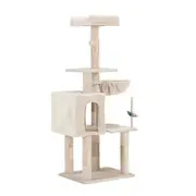 Petzly Cat Tree Tower Scratching Post Scratcher Condo Bed House 125cm Beige