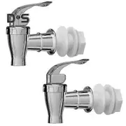 2Pcs Faucets Silver Beverage Dispensers Spigots Push Style Replacement Faucets Flow Control Lever Handle for Glass/Plastic Pitchers Jars Ideal white