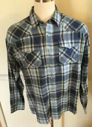 NWT Men ARIAT RETRO FIT SNAP Long Sleeve L/S Shirt Cotton Blue Plaid Jupiter 2XL