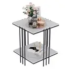 Dual-Tier Real Marble Top Side Coffee Table Storage Display End Table Nightstand