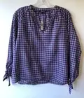Madewell red & blue plaid oversized peasant blouse with ties on cuffs US size S