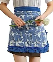 Floosum Waist Apron for women - Lovely Half Apron Cotton Lace Embroidered Server Waitress Apron Short Apron for Womens Girls, Blue, Medium
