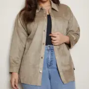 Ladies plus size 24 Autograph stone shacket mock suede jacket coat New