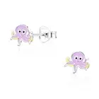 925 Sterling Silver Lilac Yellow Octopus Enamel Stud Earrings Kids Girls Cute