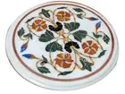 Round Marble Coffee Table Top Semi Precious Stone Inlay Wokr Bedroom Side Table