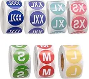 Tanstic 3500Pcs (7 Roll) Colorful Clothing Size Stickers - 1 Inch Round Labels, Self Adhesive for T-Shirts, Skirts - 7 Sizes (XS, S, M, L, XL, XXL, XXXL)