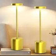 2 Pack Rechargeable Table Lamp,Portable Cordless Table Light with 5000mAh Battery,3 Color Dimmable Lighting,Wireless LED Table Lamp for Outdoor, Bedroom, Living Room,Camping Use(Golden)