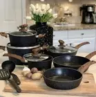 Induction Cookware Sets - 12 Piece Cooking Pan Set, Granite Black Nonstick Po...