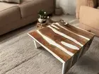 White Epoxy Resin Waterfall Coffee Table Top Live Edge Wooden Hallway Decors