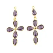 Pear Stone Purple Amethyst Quartz Gold Plated DIY Earring Pair Supply Connectors