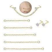 Nose Rings Studs: 8Pcs 20G 316L Surgical Steel 5pcs chain/2pcs L shaped/Gold