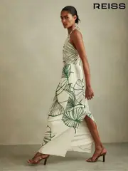 Reiss White/Green Lexi Floral Sketch Halter Neck Maxi Dress (E26399) | $565