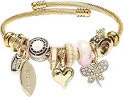 Bracelets for teen girls Fashionable cute cartoon shiny crystal charm bracelet Stainless Steel kids Bangle for Girls' with Gift box Adjustable Love Jewelry suitable for ladies and girls