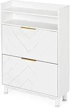 Freestanding Space Saving Hidden Shoe Cabinet with 2 Flip Drawers Shoerack Narrow Shoe Storage Cabinet for Entryway/Hallway/Closet Shoe-Shelf Shoe Cupboard