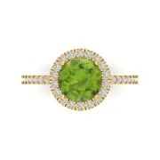 1.85ct Round halo Natural Peridot Promise Bridal Wedding Ring 14k Yellow Gold