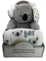 Manhattan Kids Cute Soft Animal Koala Plush & Fleece Baby Blanket 2 pc Set NEW