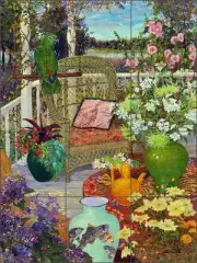 Ceramic Tile Mural Backsplash Powell Floral Landscape Art POV-JP006