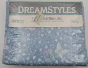 Full Sheet Set 4 Piece Double 'Butterfly Lace' DreamStyles Blue USA NOS Dacron