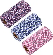 sourcing map Cotton Rope Twisted Braided Rope Cord, Multicolored 100m/109 Yard 2mm Dia for Wall Hanging, Plant Hanger, Knitting, Macrame Knotting (Hot Pink, Deep Blue, Red Blue)