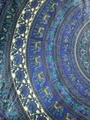 Royal Blue And Green Elephant And Peacock Tapestry, Enormous NEW