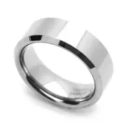 8MM Comfort Fit Tungsten Carbide Wedding Band Beveled Edges Classic Flat Ring