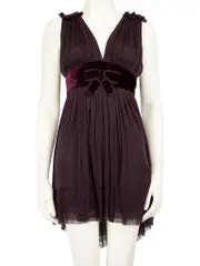 Purple Velvet Bow Detail Dress