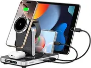 SwanScout Wireless Charger for Apple, 5 in 1 Charging Station for Multiple Devices, for iPhone 16/15/14/13 Series, for Apple Watch Ultra 2/10/9/8/7/6, for AirPods/iPad/Tablet/Switch, SwanScout 901M