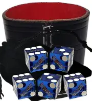 Genuine Boulder Station Casino Dice Blue Polished +Real Leather Cup Wide Opening
