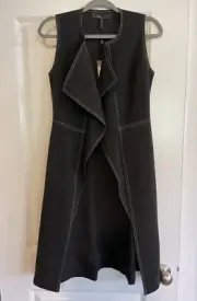 NWT BCBG MaxAzria Zena Black Ruffle Longline Zip Up Tunic Vest XXS
