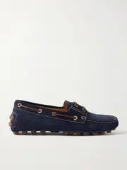 [Tod's] Tod's - Gommino Macro Leather-trimmed Suede Loafers - Navy - IT40 IT 40 Blue