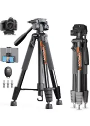 KingJoy 75" DSLR Camera Tripod, Detachable Monopod Phone Holder Bluetooth Remote