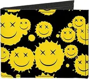 [Buckle-Down] Wallet, Bifold, Smiley Face Splatter Scattered Black Yellow, Canvas, 4.0" x 3.5", Casual